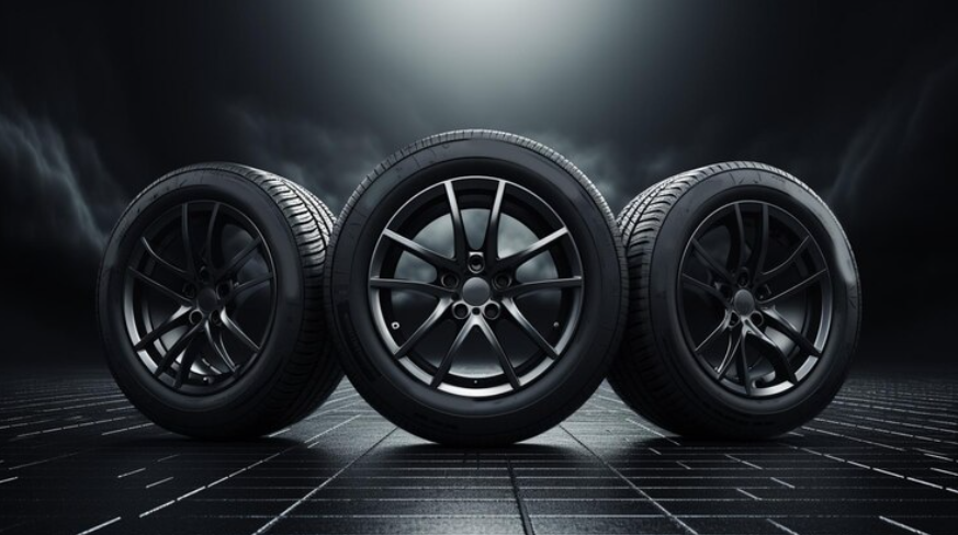 Premium AI Image Car Wheels Concept design 3D render Illustration on Dark Background