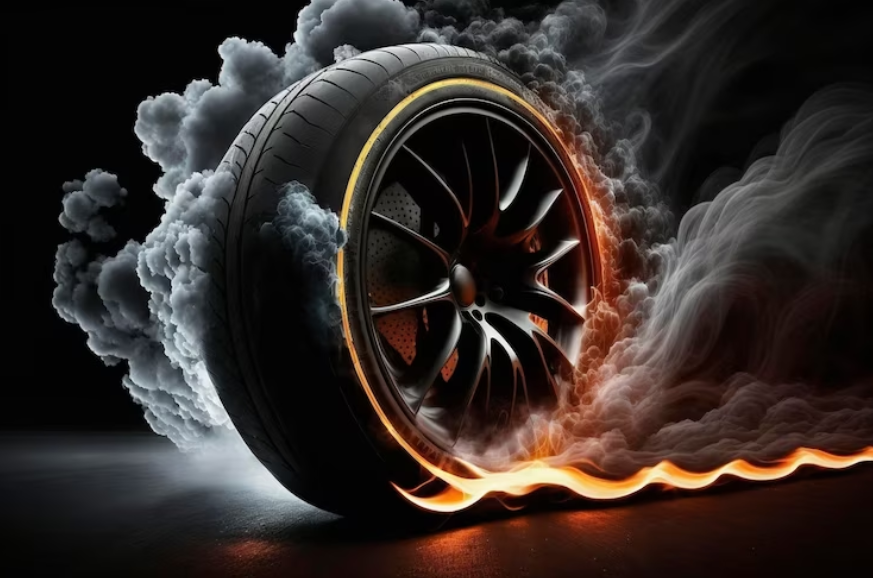 Premium AI Image Car tyre on fire created with generative AI