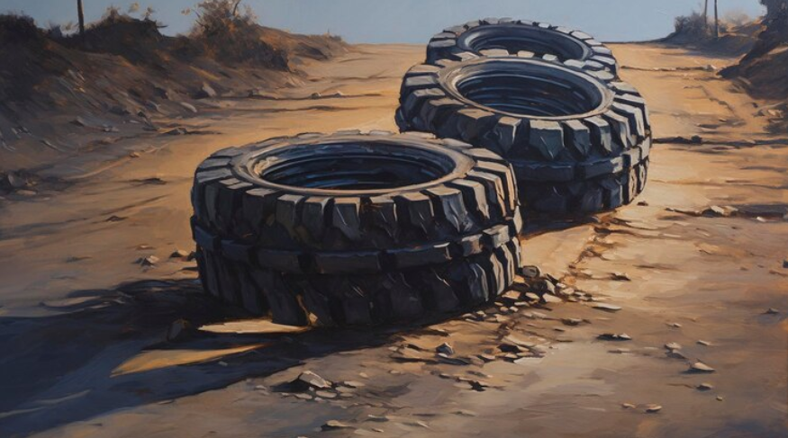Premium AI Image Motorcycle Tire Tracks on the Road oil painting