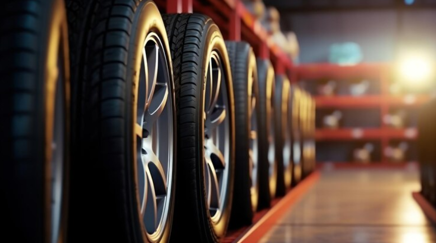 Premium AI Image Row of modern car wheels in garage